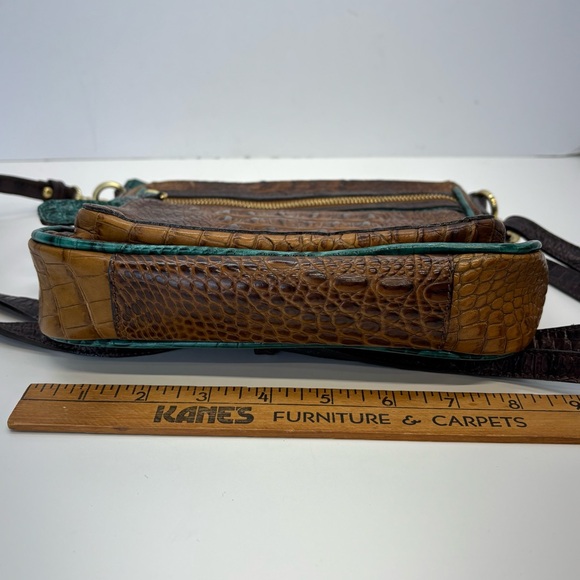Brahmin Cleo Cocoa Melbourne Crossbody Leather Croc Embossed Bag Blue Trim - Picture 7 of 7